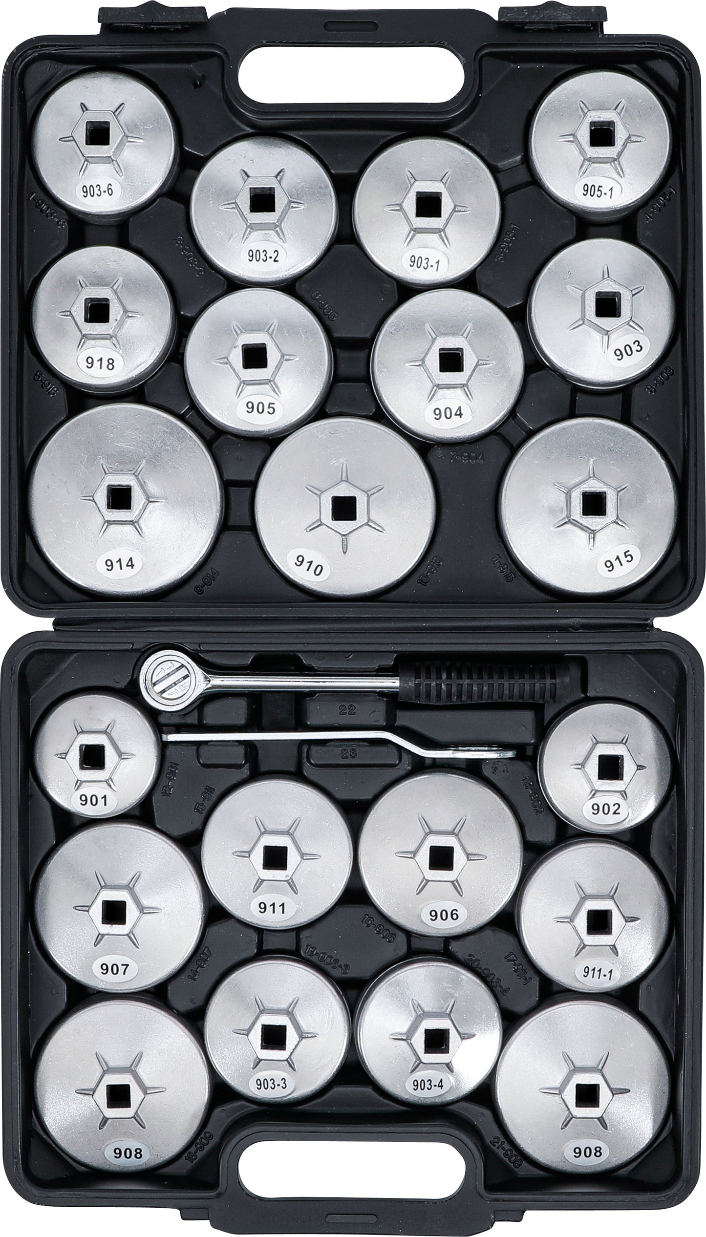 BGS Ölfilterschlüssel-Satz | Aluminium-Druckguss | Antrieb Innenvierkant 12,5 mm (1/2") | 23-tlg.
