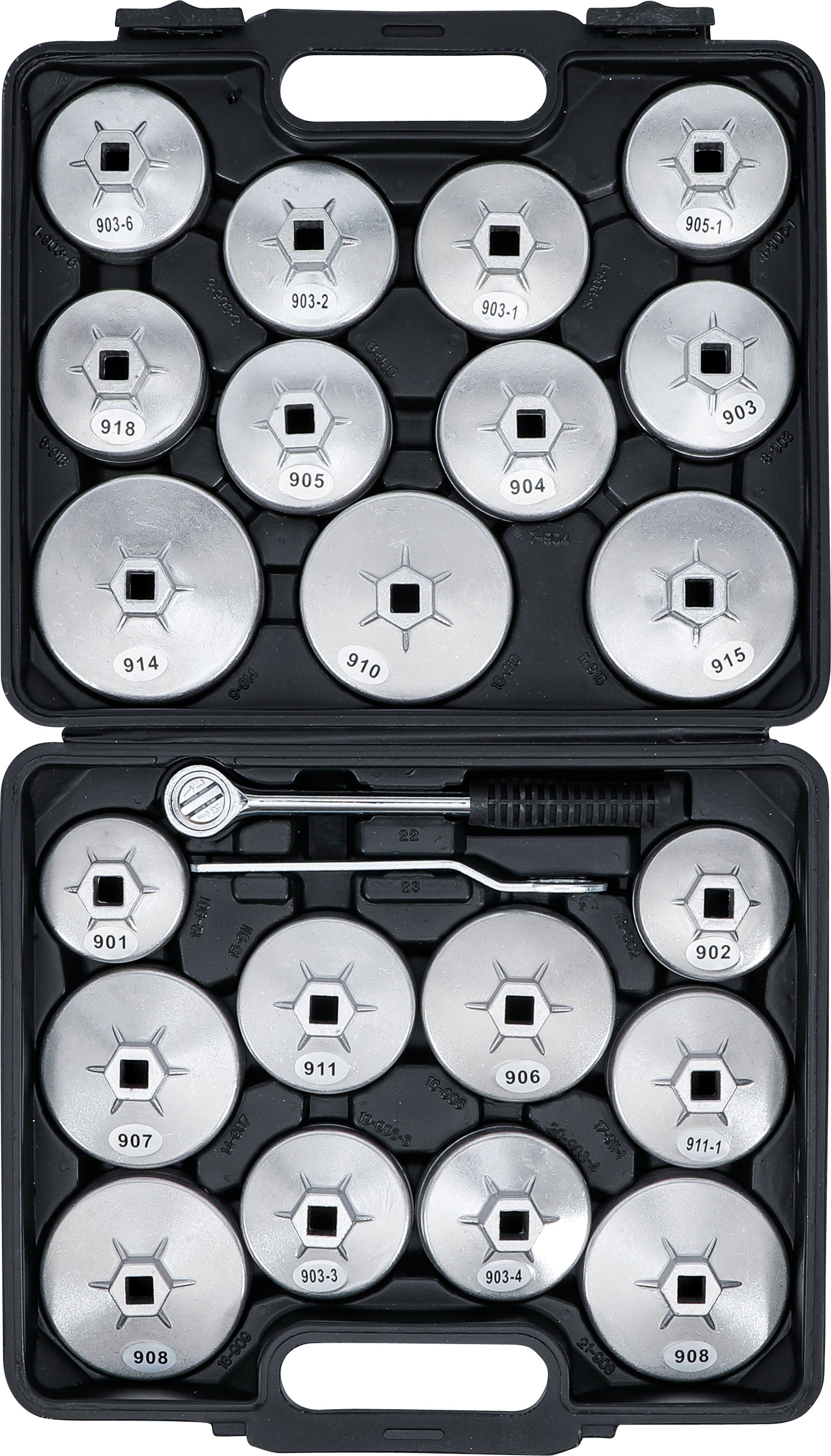 BGS Ölfilterschlüssel-Satz | Aluminium-Druckguss | Antrieb Innenvierkant 12,5 mm (1/2") | 23-tlg.
