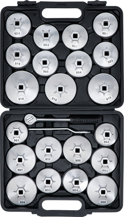 BGS Ölfilterschlüssel-Satz | Aluminium-Druckguss | Antrieb Innenvierkant 12,5 mm (1/2") | 23-tlg.
