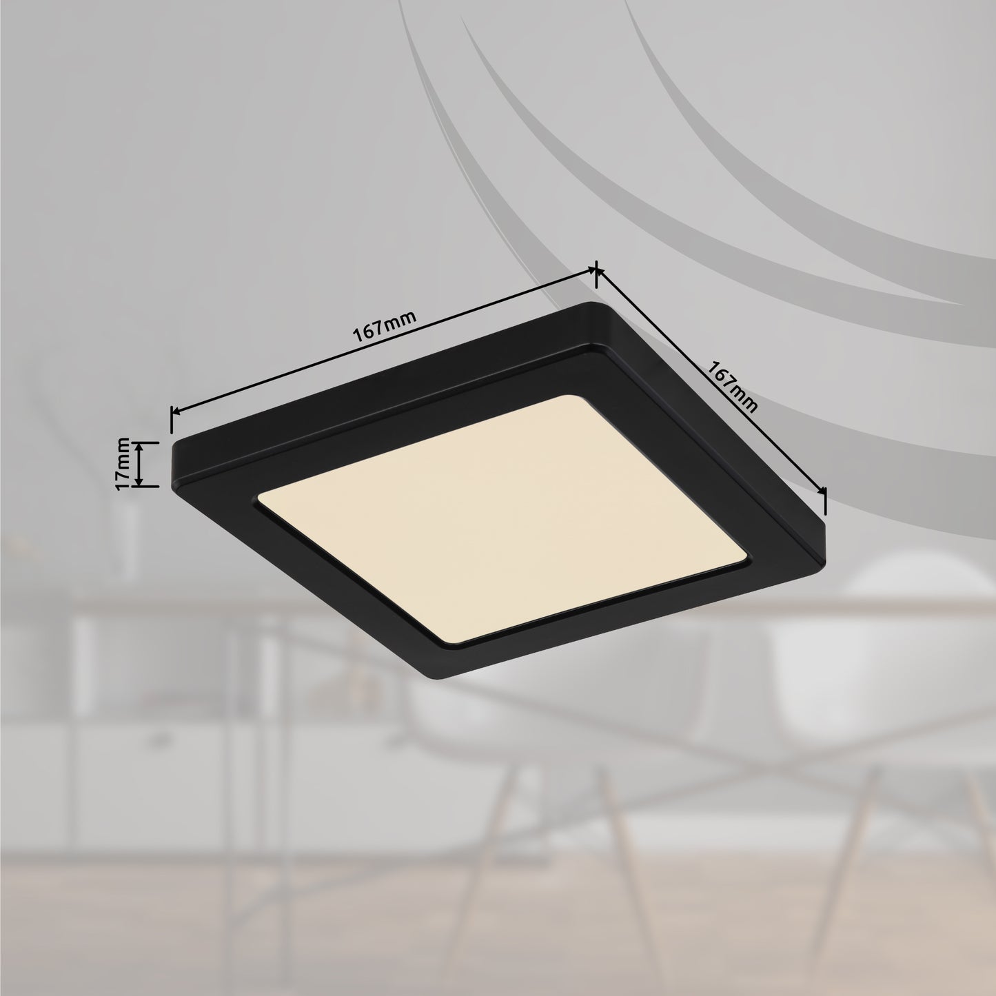 Lasse Deckenleuchte schwarz 17x17cm