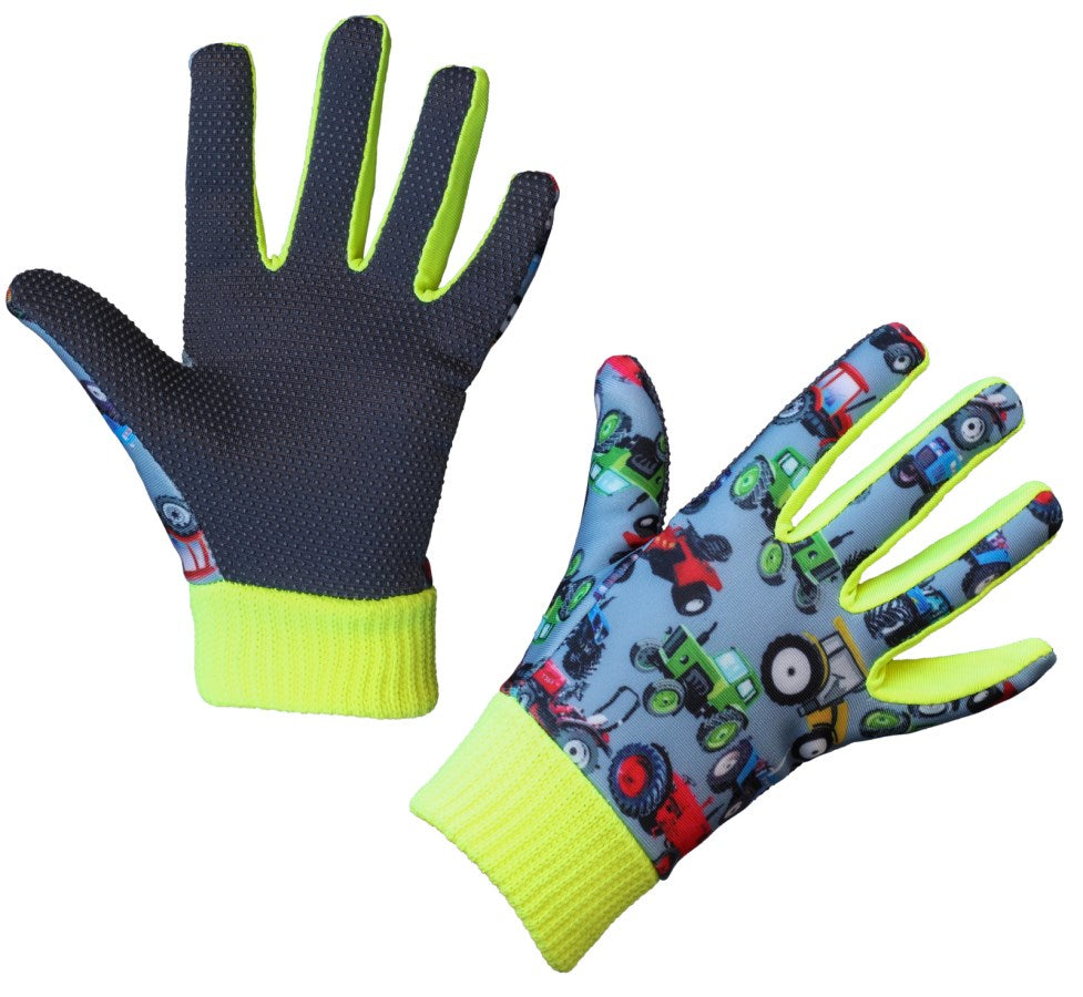 Kerbl Kinderhandschuh Joy | Traktormuster Gr.6 (XS) [alter 4 - 6 Jahre]