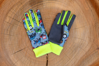 Kerbl Kinderhandschuh Joy | Traktormuster Gr.6 (XS) [alter 4 - 6 Jahre]