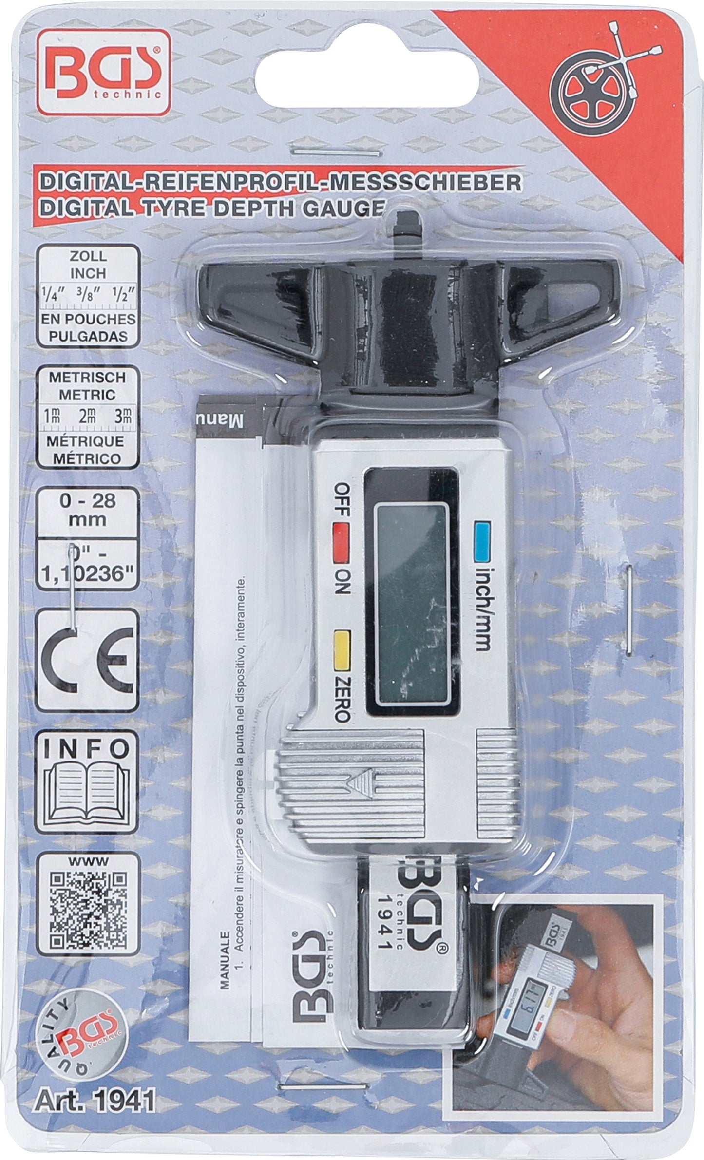 BGS Digital-Reifenprofil-Messschieber 0 - 28 mm | Tiefenmessschieber