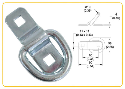 Kerbl Zurröse mit Lasche | verzinkt 545kg [58x20mm] 2 Stück