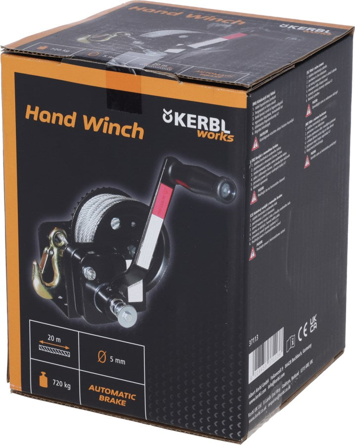 Kerbl Hand-Seilwinde mit 10m Seil ø 5mm | max. Zuglast 360 kg