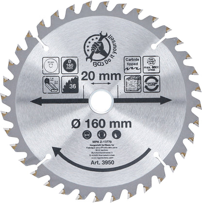 BGS Hartmetall-Kreissägeblatt | Ø 160 x 20 x 2,4 mm | 36 Zähne