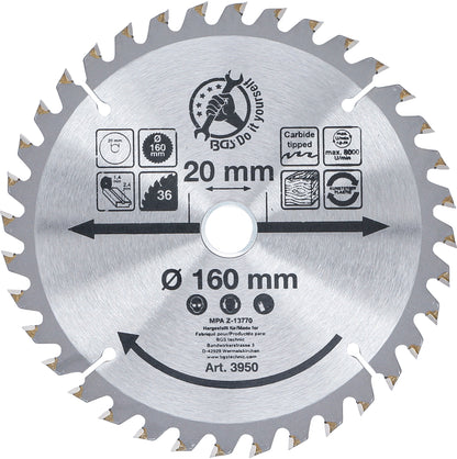 BGS Hartmetall-Kreissägeblatt | Ø 160 x 20 x 2,4 mm | 36 Zähne