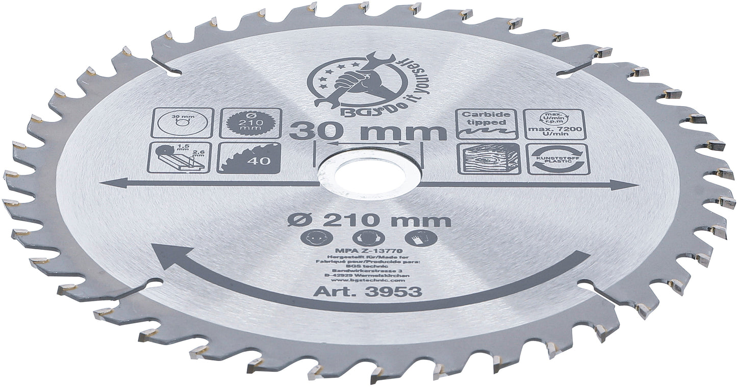 BGS Hartmetall-Kreissägeblatt | Ø 210 x 30 x 2,6 mm | 40 Zähne