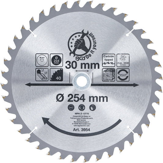 BGS Hartmetall-Kreissägeblatt | Ø 254 x 30 x 2,8 mm | 40 Zähne