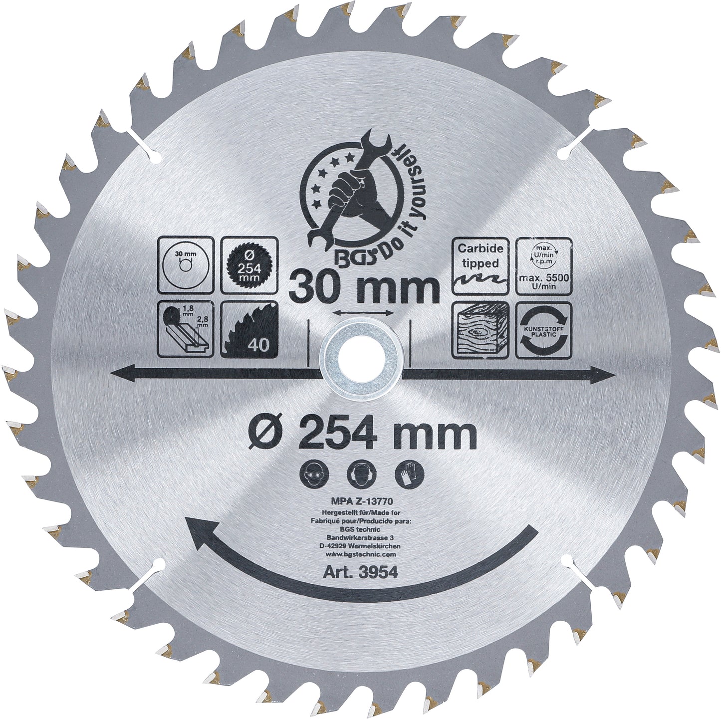 BGS Hartmetall-Kreissägeblatt | Ø 254 x 30 x 2,8 mm | 40 Zähne