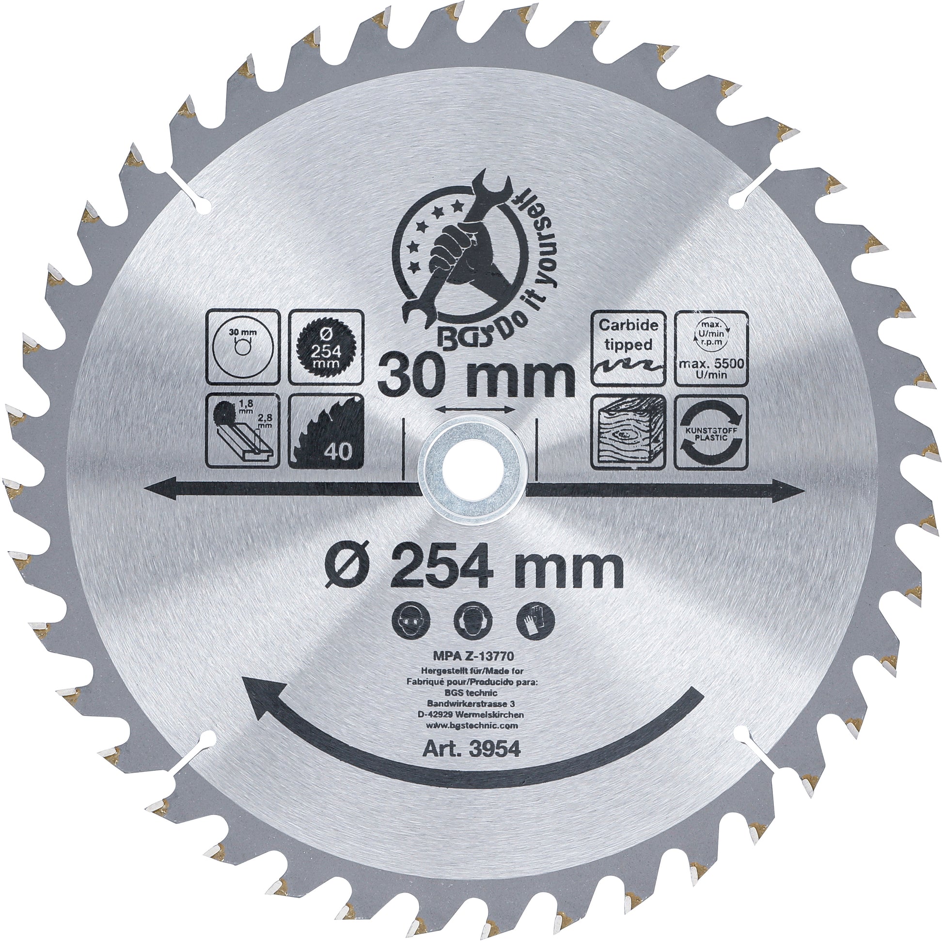 BGS Hartmetall-Kreissägeblatt | Ø 254 x 30 x 2,8 mm | 40 Zähne
