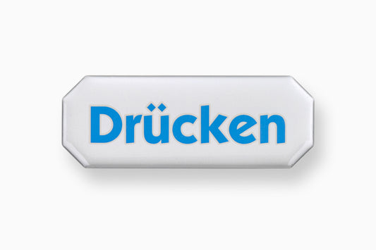 3-D Hinweisschild Drücken 107x40 mm, KS, selbstklebend