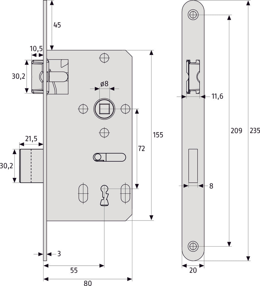 ABUS universal Einsteckschloss für Zimmertüren (DIN L/R)