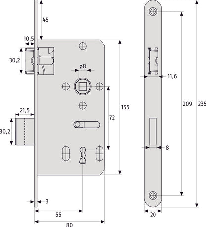 ABUS universal Einsteckschloss für Zimmertüren (DIN L/R)