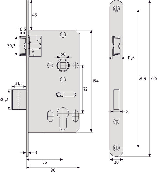 ZT-Einsteckschloß DIN R + L ESK Bad universal S