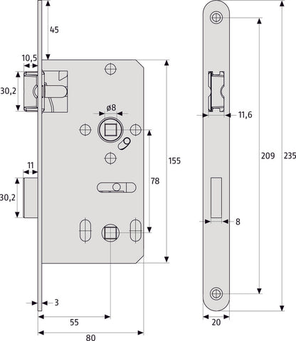 ZT-Einsteckschloß DIN R + L ESK Bad universal S