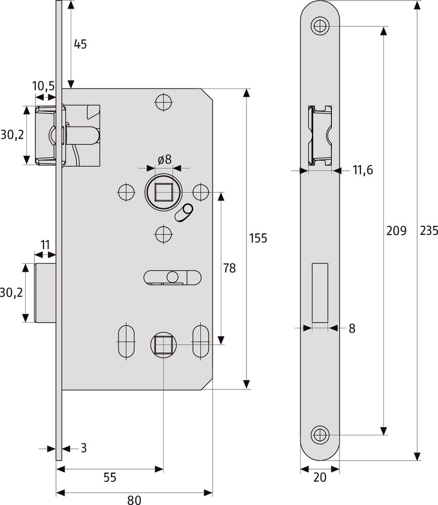 ABUS universal Einsteckschloss für WC-Türen (DIN L/R)