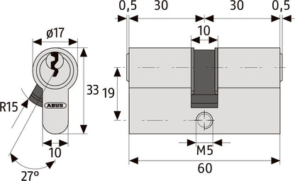 Profilzyliner E30NP 40/60 B/SB, mit 5 Schlüssel