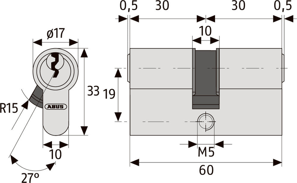 Profilzyliner E30NP 45/60 B/SB, mit 5 Schlüssel