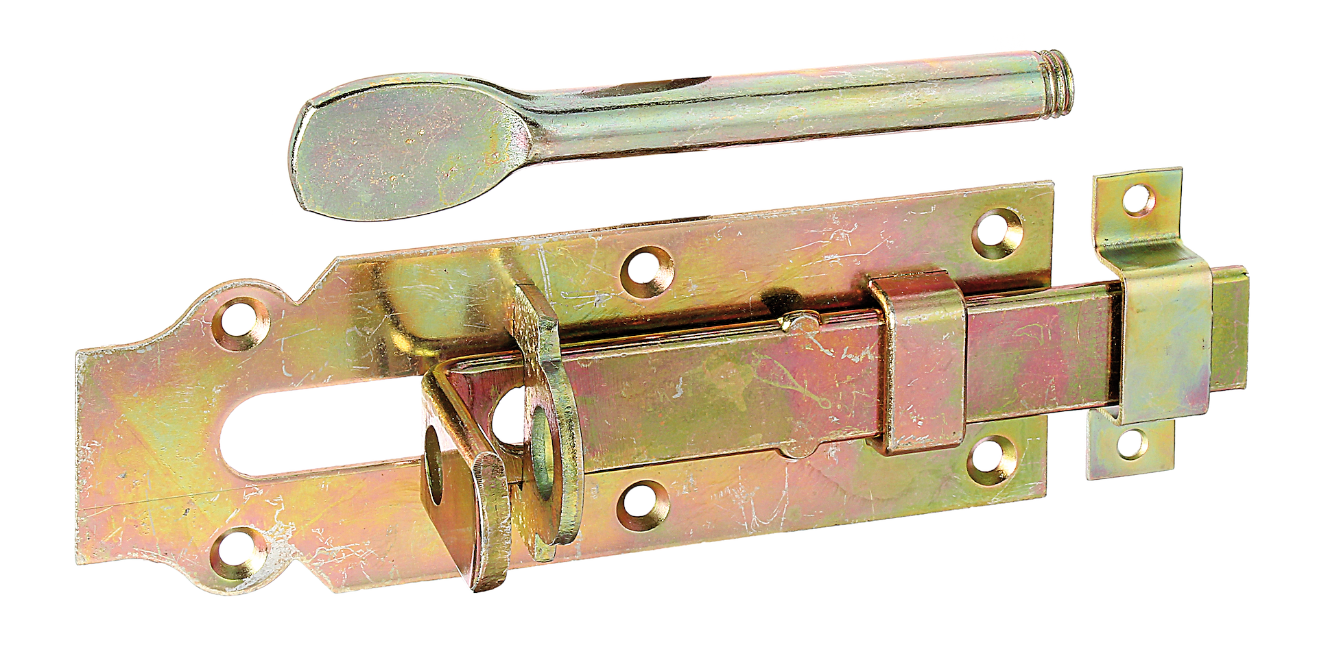 Stalltür-Schlossriegel,gbvz,mSchlaufe160 160x56x22 mm, vz bunt chrom.