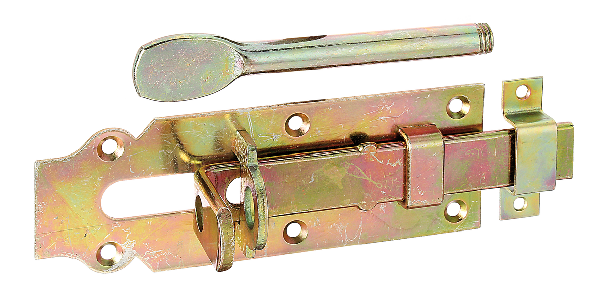 Stalltür-Schlossriegel,gbvz,mSchlaufe160 160x56x22 mm, vz bunt chrom.