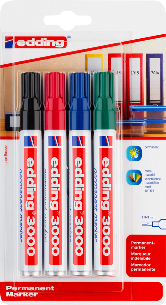 edding 3000 Permanentmarker 4er-Blister sortiert B2B