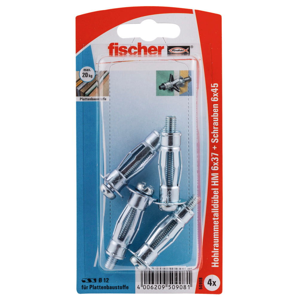 fischer Hohlraum-Metalldübel HM 6 x 37 S mit metrischer Schraube HM6X37SK (4 Stck)