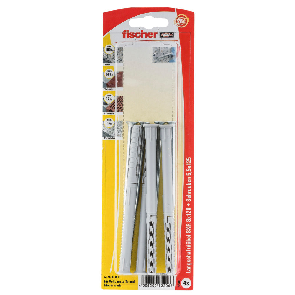 Fischer Langschaftdübel 8x120 mit Senkkopfschraube | 4 Stück