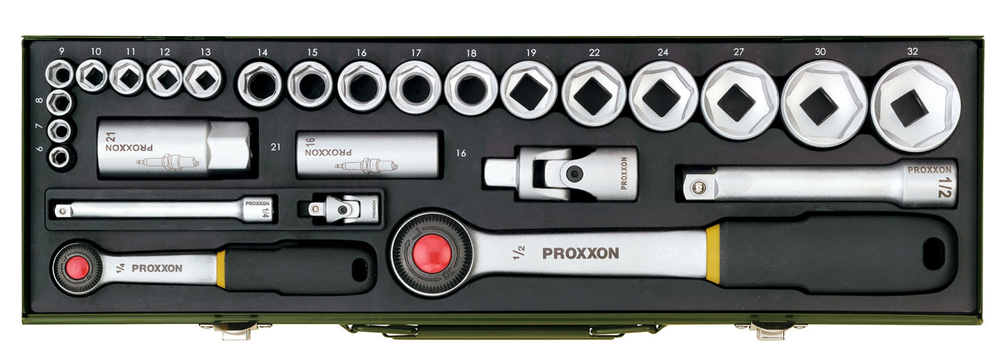 PROXXON-Steckschlüsselsatz 1/4'' + 1/2'' (27-teilig) 27-tlg.