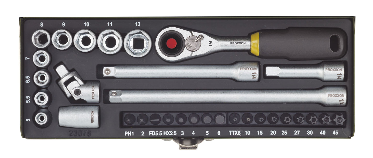 PROXXON-Feinmechaniker-Steckschlüssel- und Schraubersatz 1/4'' (32-teilig)