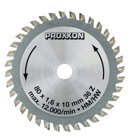 PROXXON-Kreissägeblatt, HM-bestückt, Ø 80 x 1,6 x 10 mm, 36 Zähne