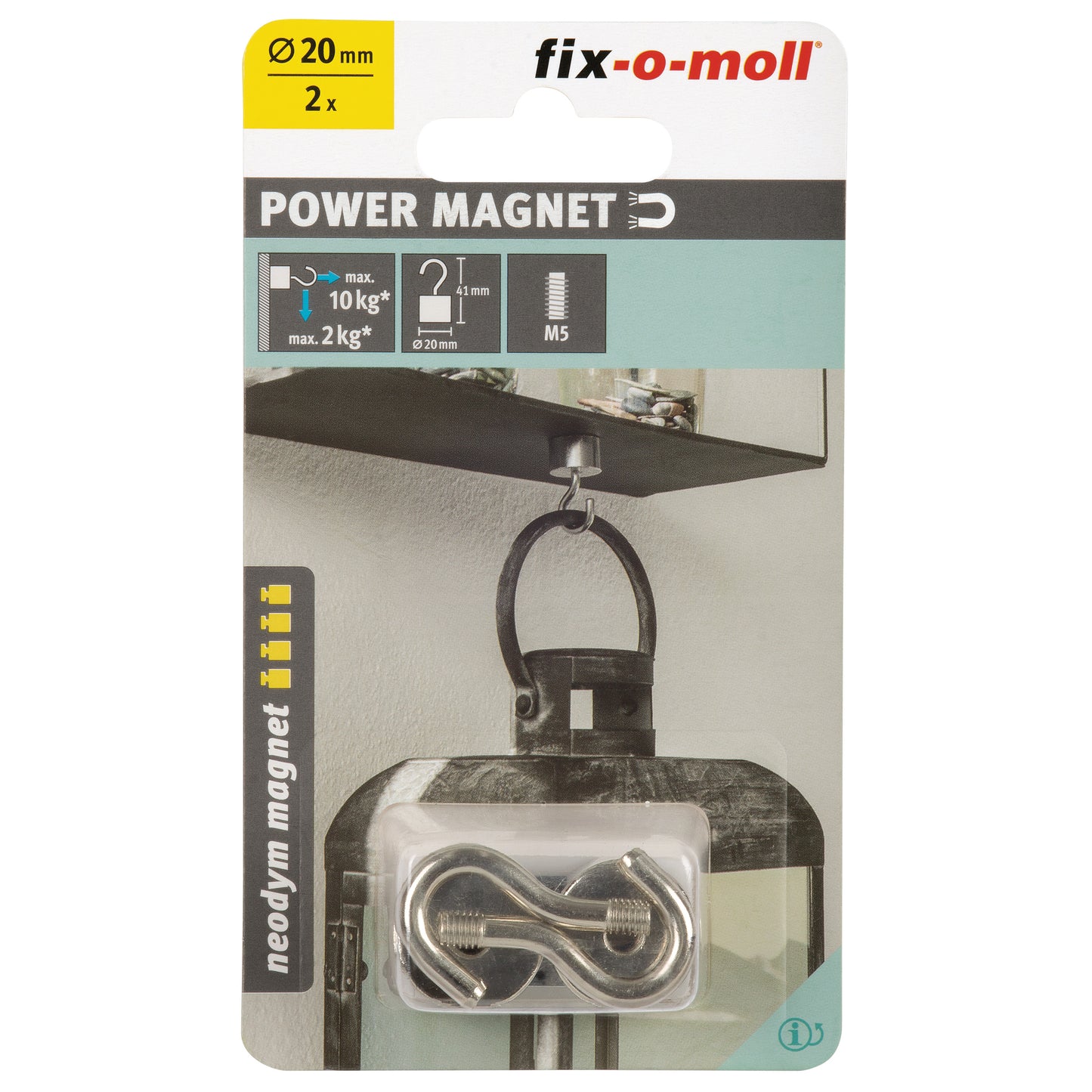 Magnethaken Neodym silb.20mm H 41mm 2St.