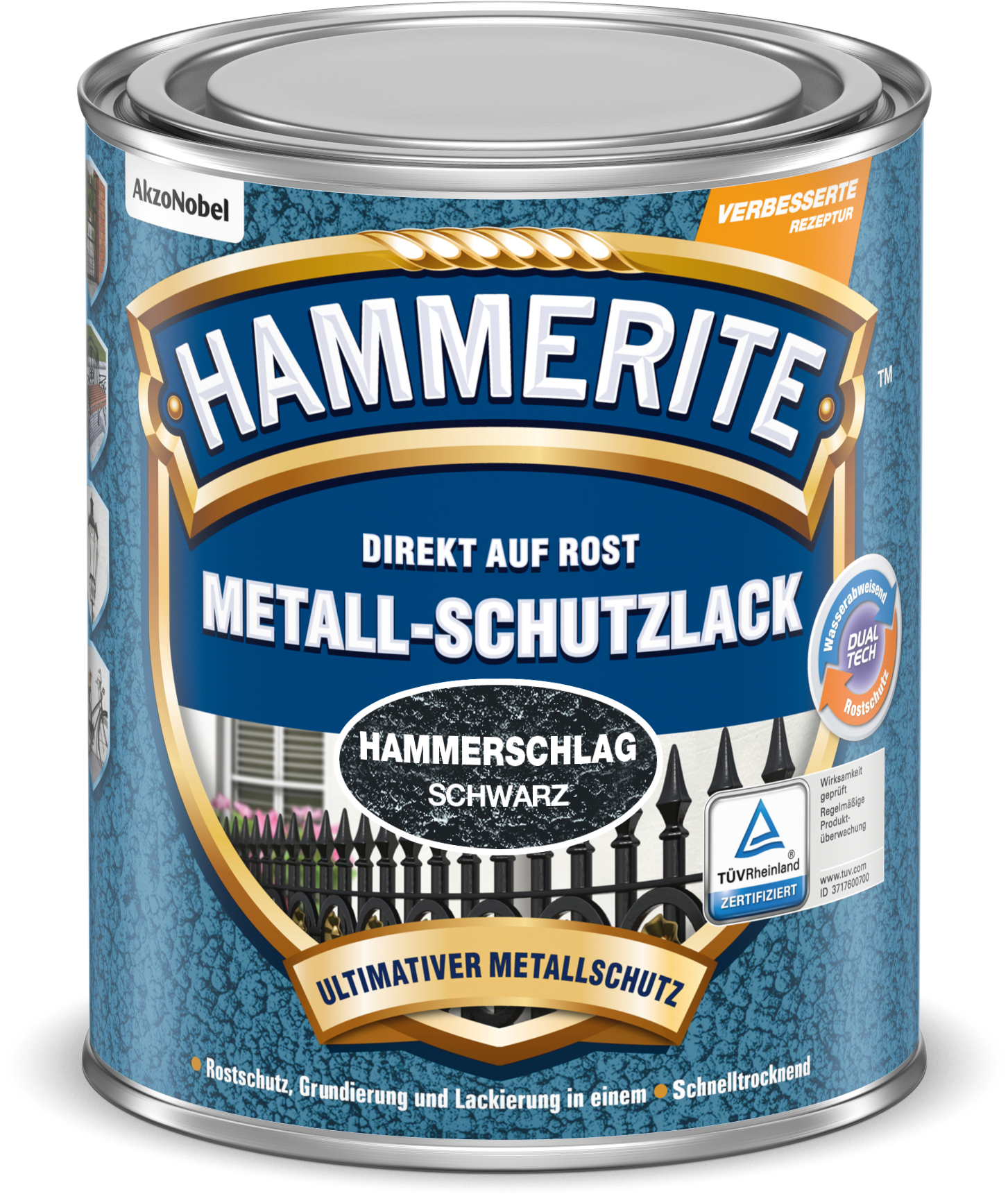 Hammerite Metallschutzlack "Hammerschlag" 250ml | Schwarz glänzend