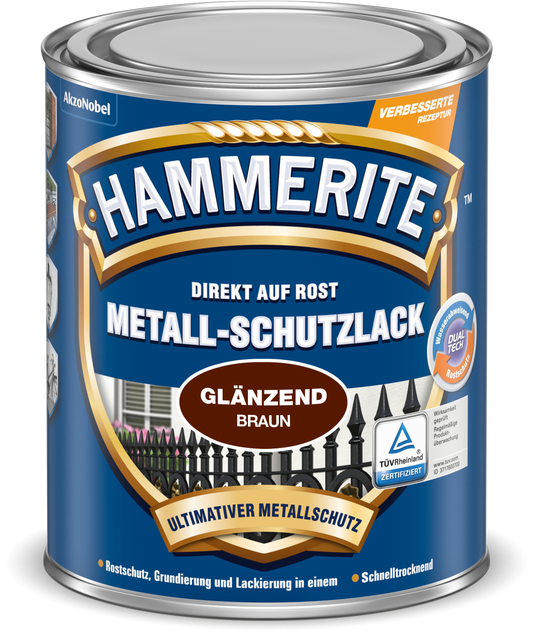 Hammerite Metall-Schutzlack 250ml | Braun glänzend