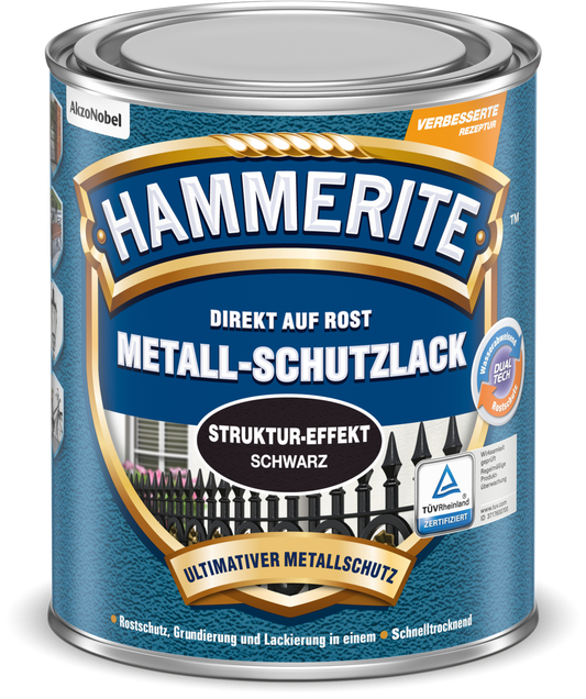 Hammerite Metall-Schutzlack mit Struktur-Effekt 250ml | Schwarz