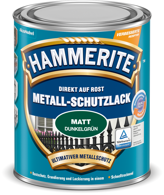 Hammerite Metall-Schutzlack 250ml | Matt Dunkelgruen