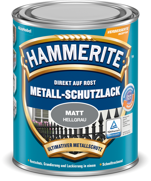 Hammerite Metall-Schutzlack 250ml | Matt Hellgrau