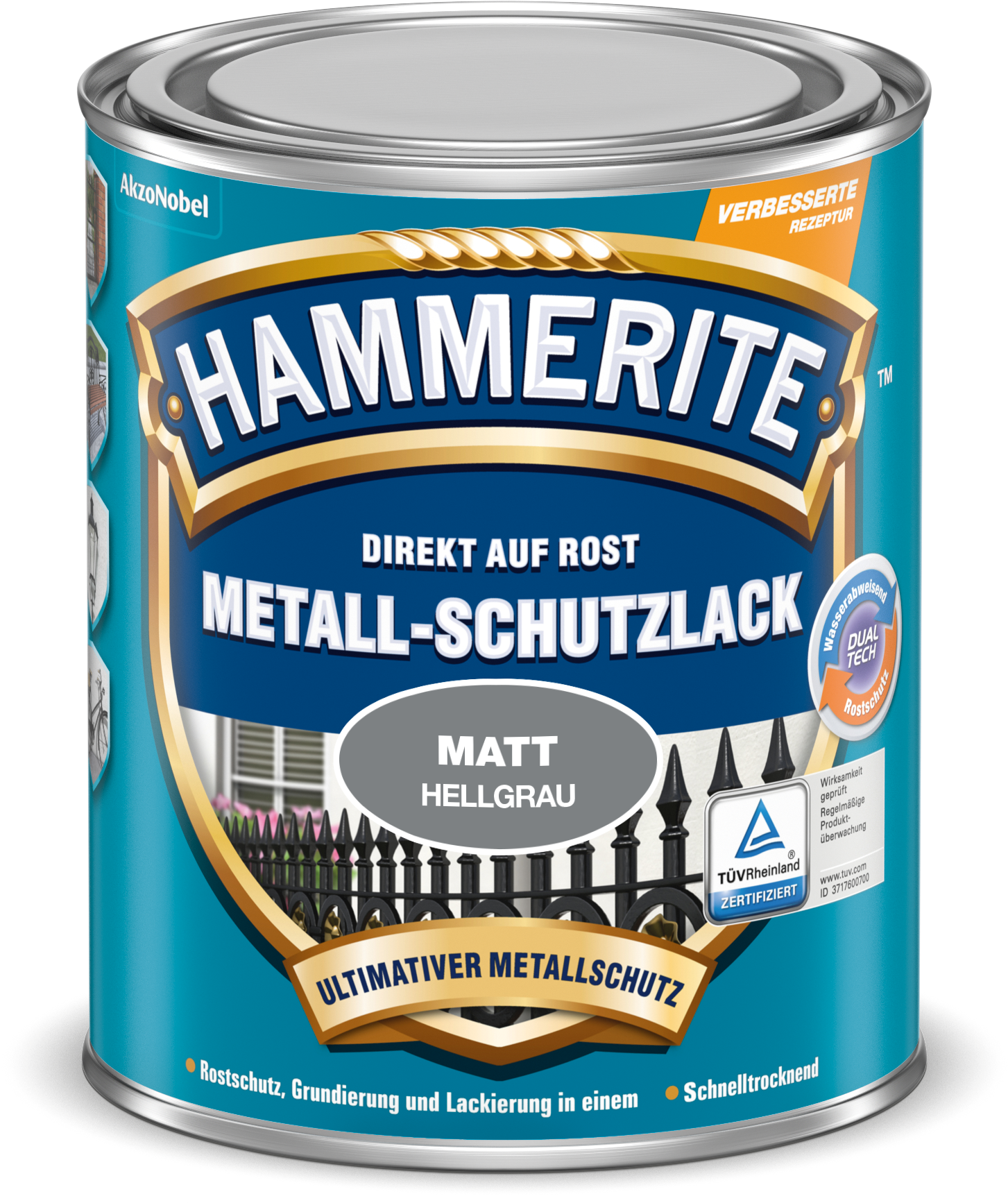 Hammerite Metall-Schutzlack 250ml | Matt Hellgrau