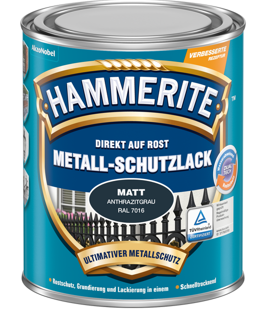 Hammerite Metallschutzlack 250ml | Matt Anthrazitgrau