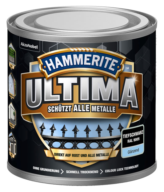Hammerite Metall-Schutzlack ULTIMA 250ml | Tiefschwarz RAL9005