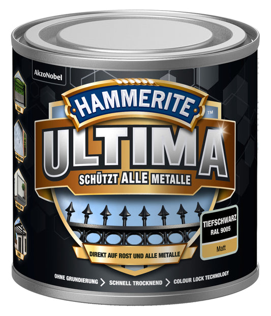 Hammerite Metall-Schutzlack ULTIMA Matt 250ml | Tiefschwarz RAL9005