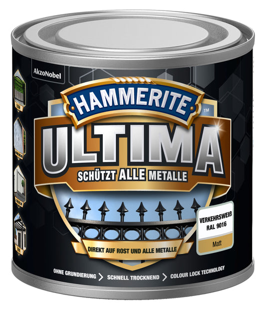 Hammerite Metall-Schutzlack ULTIMA Matt 250ml | Verkehrsweiß RAL9016