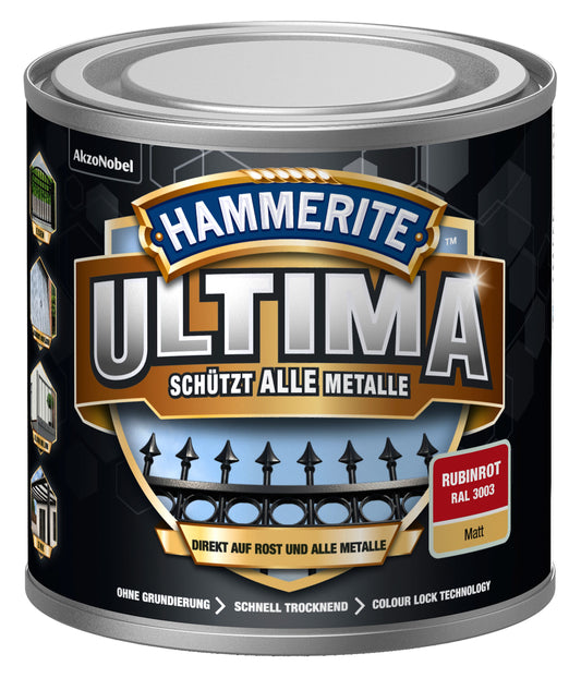 Hammerite Metall-Schutzlack ULTIMA Matt 250ml | Rubinrot RAL3003