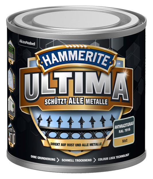 Hammerite Metall-Schutzlack ULTIMA Matt 250ml | Anthrazitgrau RAL7016