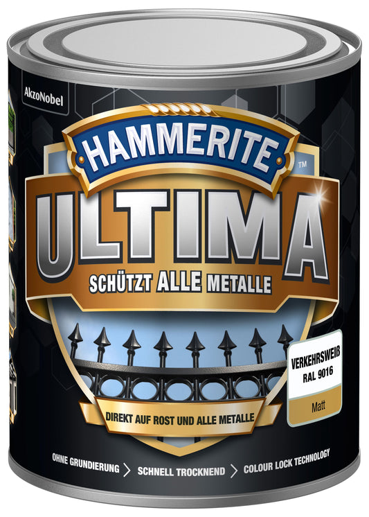 Hammerite Metall-Schutzlack ULTIMA Matt 750ml | Verkehrsweiß RAL9016