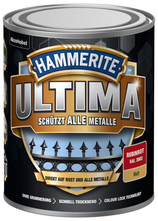 Hammerite Metall-Schutzlack ULTIMA Matt 750ml | Rubinrot RAL3003