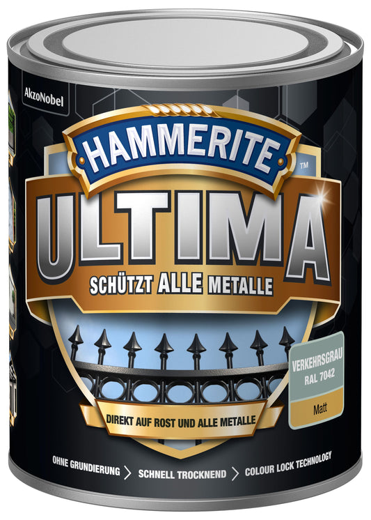 Hammerite Metall-Schutzlack ULTIMA Matt 750ml | Verkehrsgrau RAL7042 