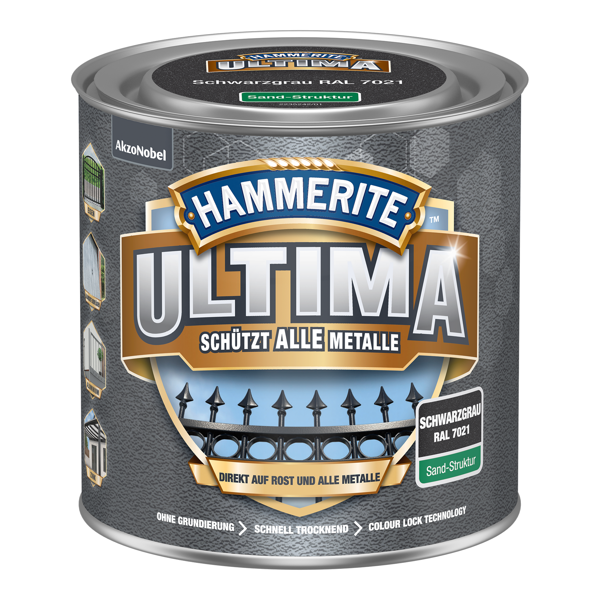 Hammerite Ultima Metallschutzlack mit Sandstruktur 250ml | Schwarzgrau RAL7021 