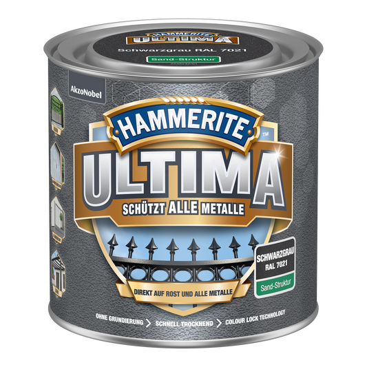 Hammerite Ultima Metallschutzlack mit Sandstruktur 250ml | Schwarzgrau RAL7021 