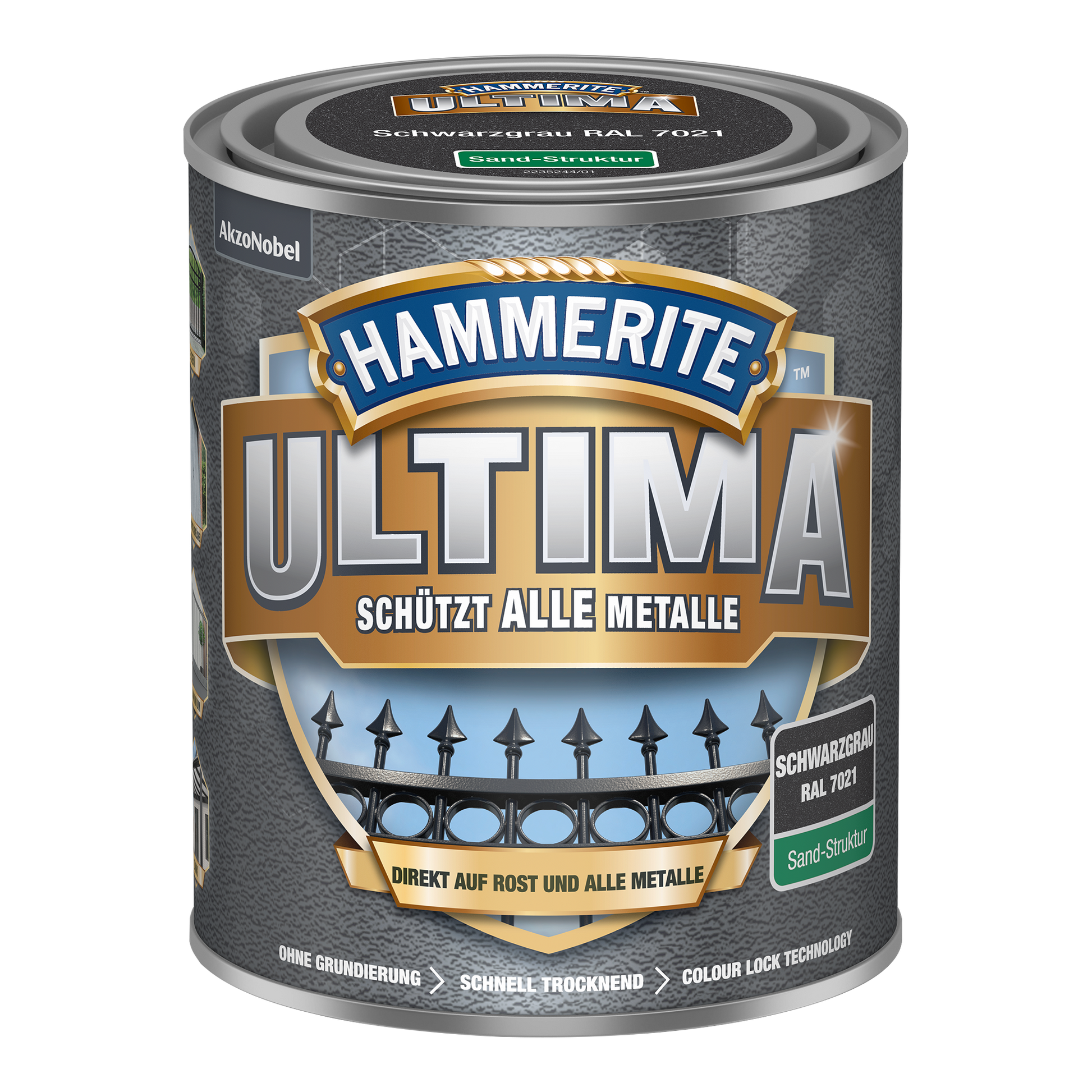 Hammerite Ultima Metallschutzlack mit Sandstruktur 750ml | Schwarzgrau RAL7021
